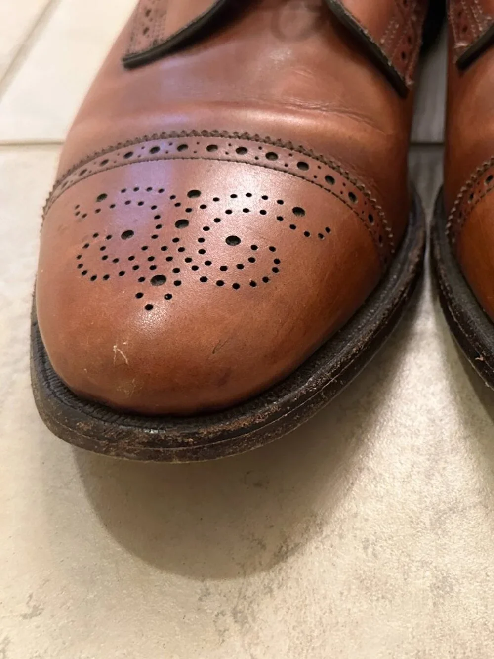 Allen Edmonds Sanford Walnut Tan Leather Cap Toe Brogue Derby Shoes Mens 11 C
